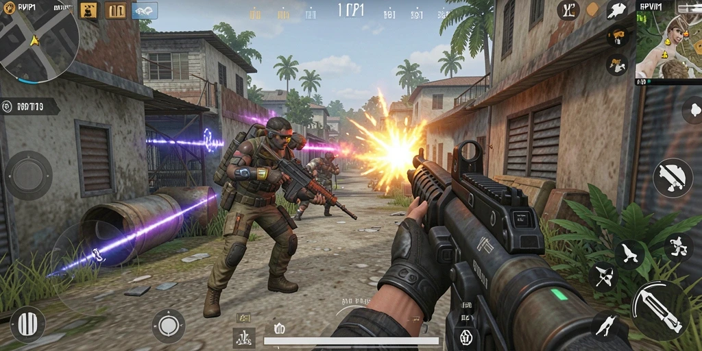 Screenshot gameplay RPVIP1 yang menunjukkan aksi menegangkan dalam pertempuran TPS.