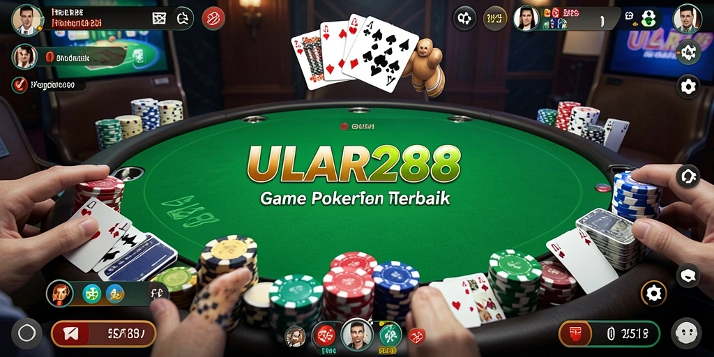 Screenshot gameplay ULAR288 menampilkan suasana kasino poker yang menarik.